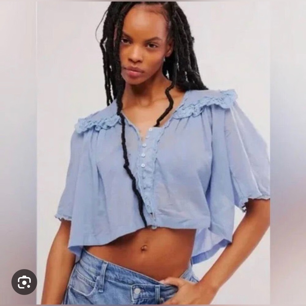 free people luna top in robin blue, size XS